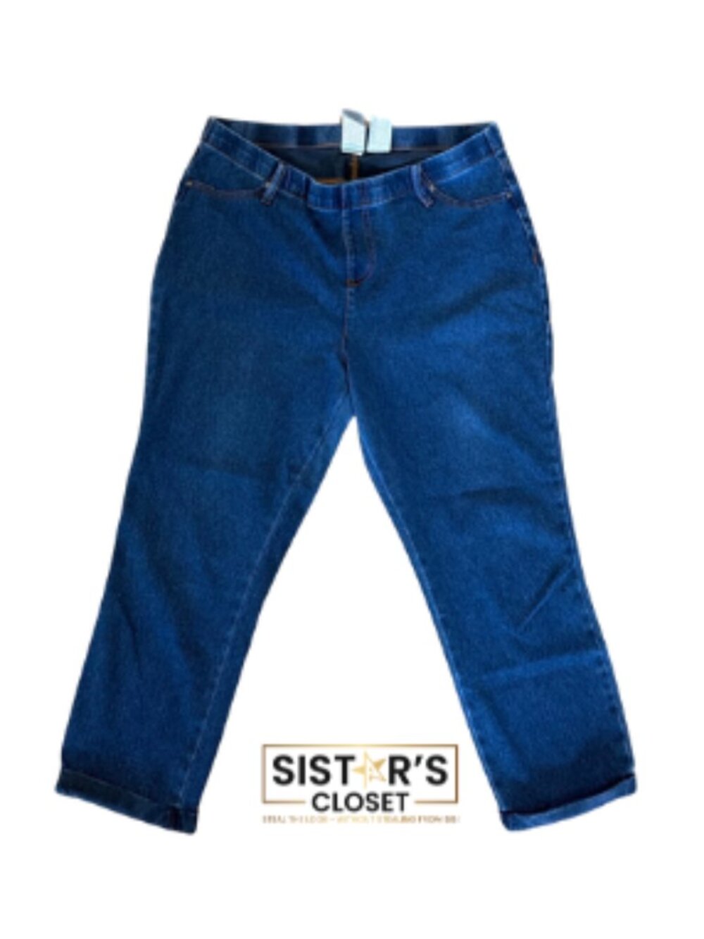 Time & Tru Blue Denim Capri Jeans Women's Large Cuffed Hem